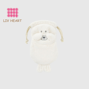 日本LIVHEART海豹便携抽绳手机毛绒收纳包可爱零钱包女生可爱礼物