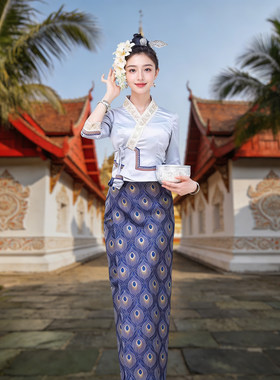 傣族服装女传统云南版纳孔雀蓝