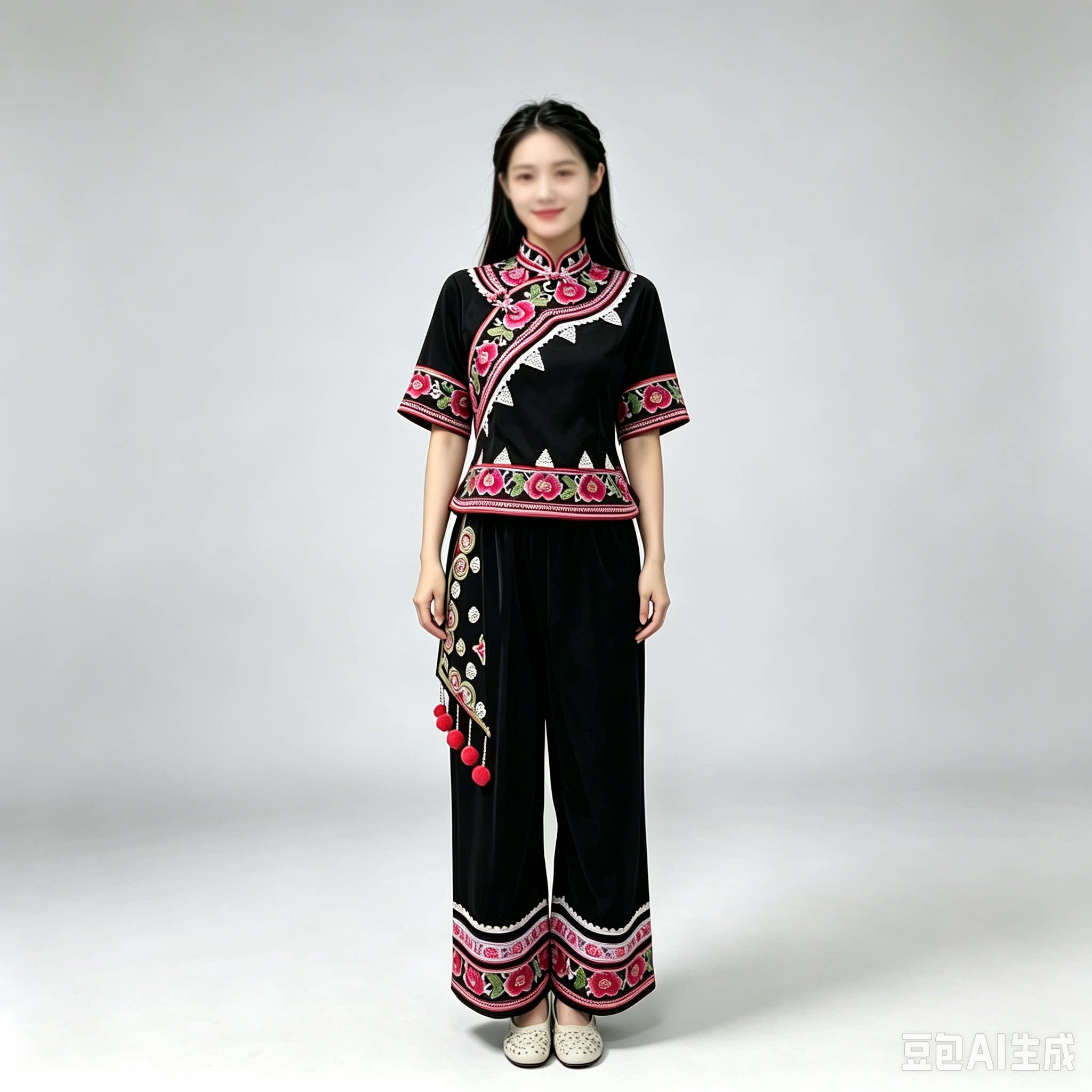 壮族彝族刺绣套装舞台节日表演服图片