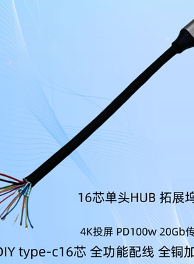 单头type-c3.1全功能4K投屏PD100w20GB16芯拓展坞HUB单头DIY配线