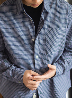 ATGM双色细格纹微褶感纯棉衬衫单穿叠穿松弛感cleanfit老钱风男女