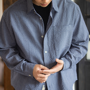 ATGM双色细格纹微褶感纯棉衬衫 单穿叠穿松弛感cleanfit老钱风男女