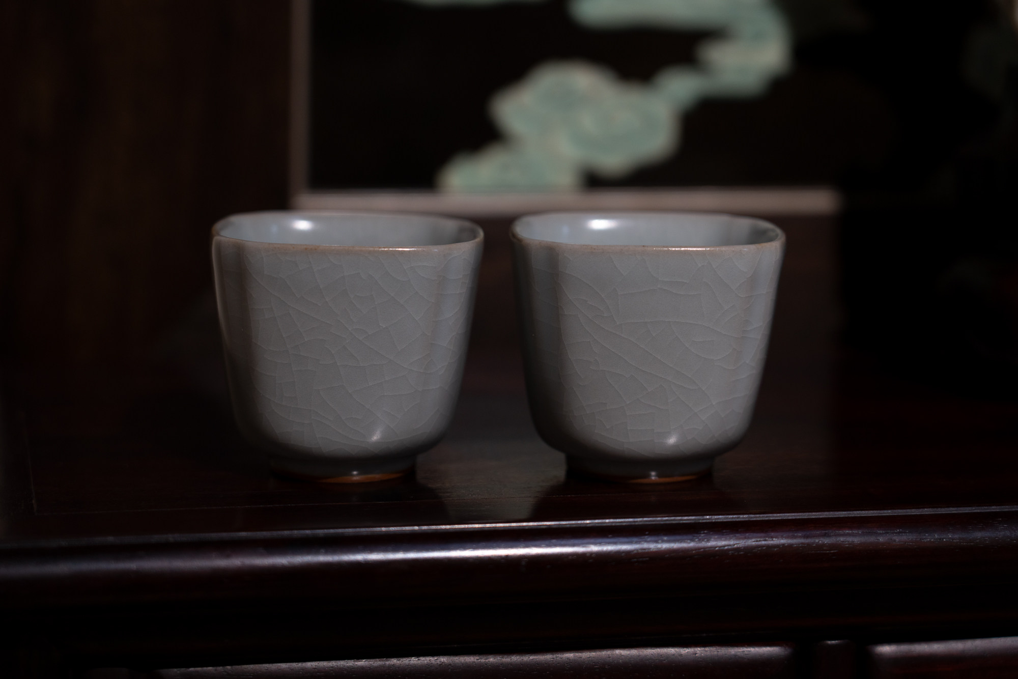 台湾晓芳窑早期汝窑高四方对杯茶杯主人杯个人杯瓷器茶具粉青开片