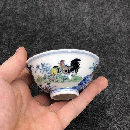 隐樵山房雍正青花斗彩鸡缸杯茶碗个人杯品茗杯主人杯薄胎粉彩青花