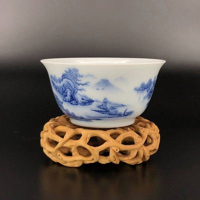 台湾隐樵山房青花瓷器茶具个人杯