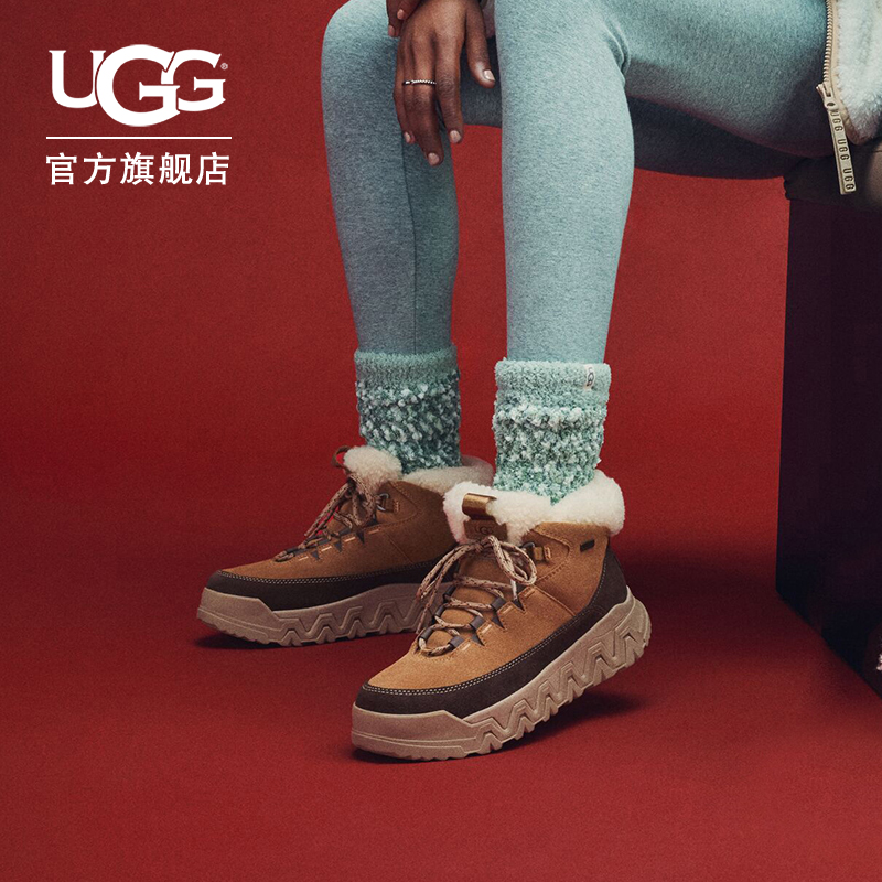 UGG秋季新款男女同款时尚舒适厚底溢毛系带休闲靴户外短靴1158210
