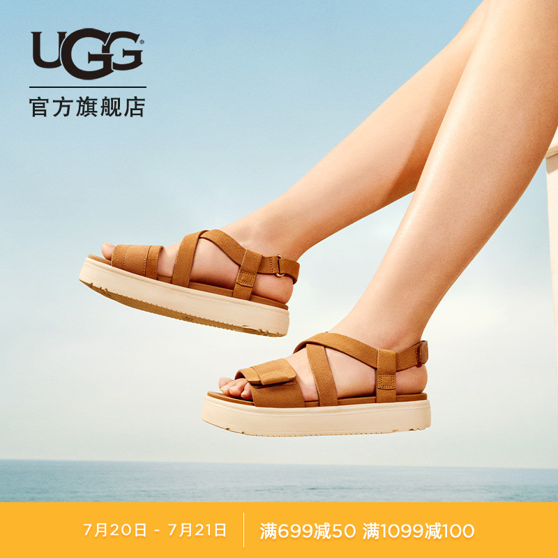UGG厚底露趾魔术贴设计时尚凉鞋