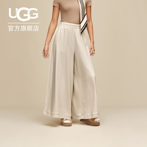 UGG纯色中腰宽松阔腿裤休闲长裤