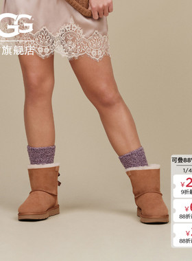 UGG秋冬女士舒适时尚纯色平底经典休闲蝴蝶结短靴雪地靴 1016501