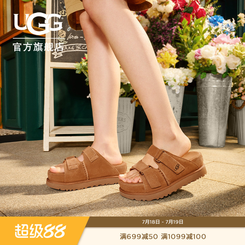 UGG厚底露趾可调式鞋面束带凉拖