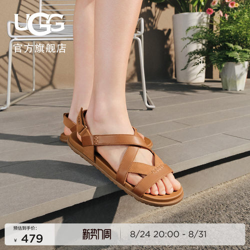 UGG平底露趾休闲人字绑带款凉鞋