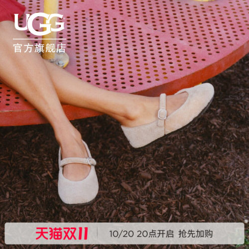 UGG可调节束带平底毛绒芭蕾鞋