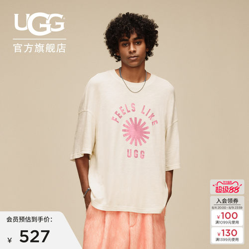 UGG纯色图案中性圆领休闲短袖T恤