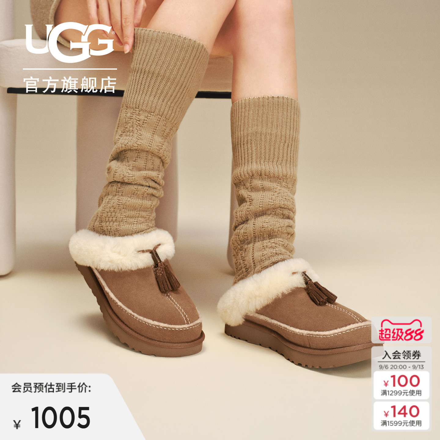 UGG休闲平底克拉格特毛毛拖鞋图片