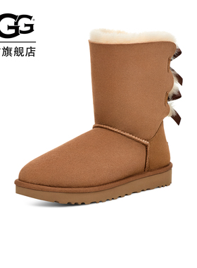 UGG秋冬女士时尚舒适平底圆头蝴蝶结纯色短靴休闲雪地靴 1016225