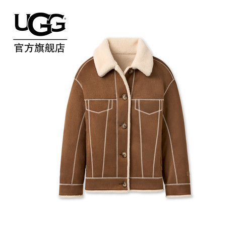 UGG宽松翻领双面长毛抓绒夹克