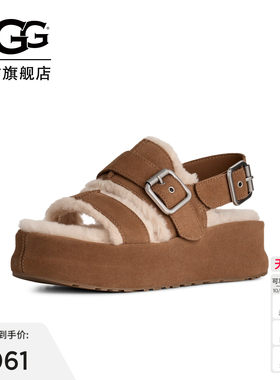 UGG舒适时尚松糕厚底毛毛凉鞋