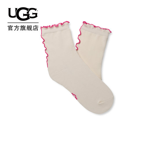 UGG波浪卷边装饰卡辛莴苣后跟袜