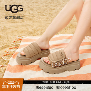 新款 UGG夏季 女士休闲舒适厚底弹力绳搭扣时尚 一字凉拖鞋 1152697