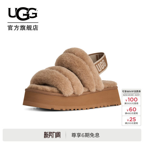 UGG时尚舒适露趾休闲毛毛拖鞋