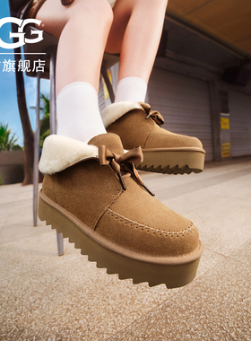 UGG秋季新款女士舒适蝴蝶结厚底可翻折鞋领休闲懒人毛毛鞋1174570