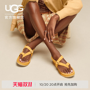 UGG夏季新款女士时尚舒适平底夹脚款魔术贴炫金休闲凉鞋 1175134