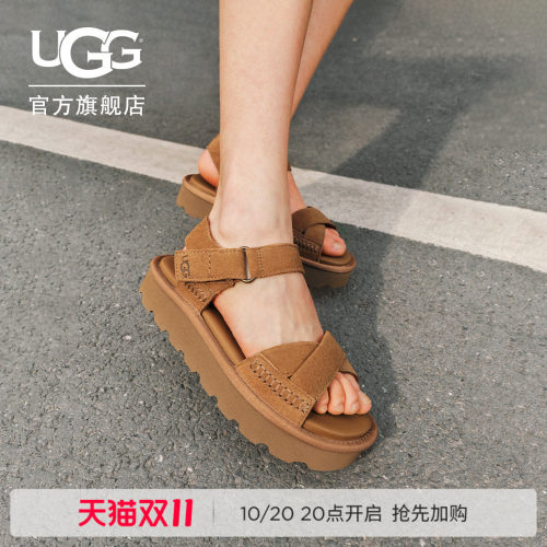UGG厚底露趾魔术贴搭扣休闲凉鞋