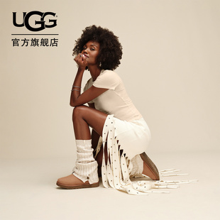 UGG春季新款女士时尚舒适纯色中筒开衩纽扣罗纹针织袜套 1180790