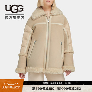 1146610 UGG冬季 女士舒适拉链毛领保暖拼接羽绒服外套