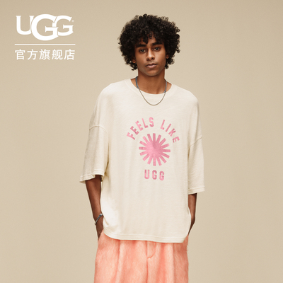 UGG纯色图案中性圆领休闲短袖T恤