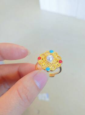 黄金色珐琅戒指古法花丝工艺宫廷
