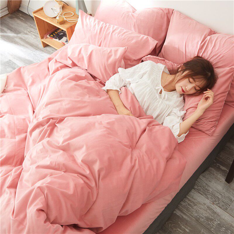 秋冬良品天鹅绒四件套加厚被套保暖简约北欧珊瑚纯色床单床上用品