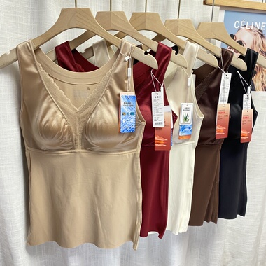 茜咪璐305薄杯宽肩带蕾丝V领美背秋冬磨毛加薄绒保暖内搭打底内衣