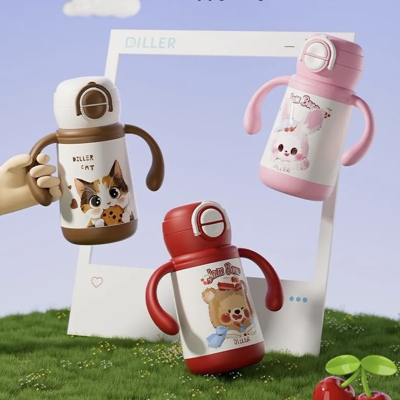 儿童吸管保温水杯316不锈钢带手柄幼儿园宝宝婴儿学饮杯子男女孩