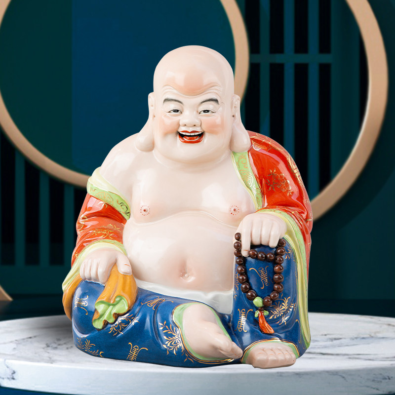 景德镇创意陶瓷弥勒佛佛像摆件客厅家居招财大肚笑佛菩萨瓷像摆设