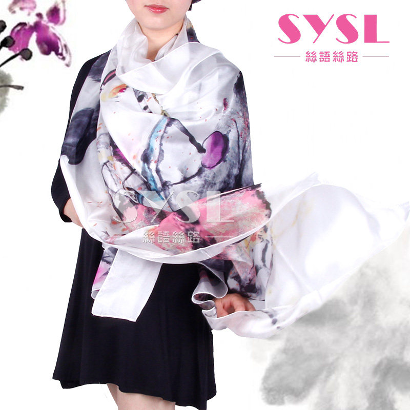 高端100真丝桑蚕丝围巾长款丝巾披肩中国风水墨画轻奢高档礼品,服饰配件/皮带/帽子/围巾,围巾/丝巾/披肩,淘宝优惠券,粉丝福利购,淘宝优惠卷
