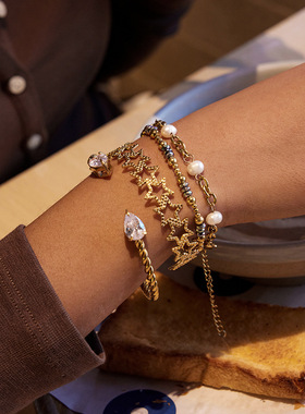 欧美拼色不锈钢弹簧手链女生轻奢小众手串钛钢跨境饰品不掉色