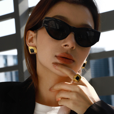 欧美钛钢耳钉不掉色戒指轻奢感首饰品不锈钢earrring跨境