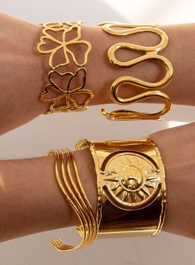 欧美不锈钢轻奢金手镯不掉色手饰感韩系ins镯子跨境饰品