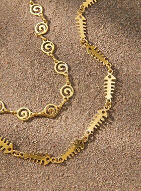 钛钢鱼骨项链轻奢小众锁骨链春夏度假饰品女感不锈钢项饰