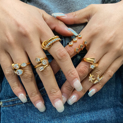 欧美不锈钢锆石戒指女小众设计指环不掉色钛钢饰品跨境rings