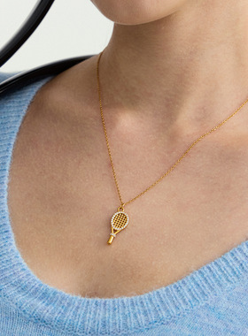 欧美不锈钢锆石网球拍吊坠项链轻奢感颈链钛钢饰品女跨境