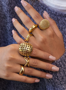 欧美不锈钢球形夸张戒指钛钢不掉色首饰轻奢饰品女感ring