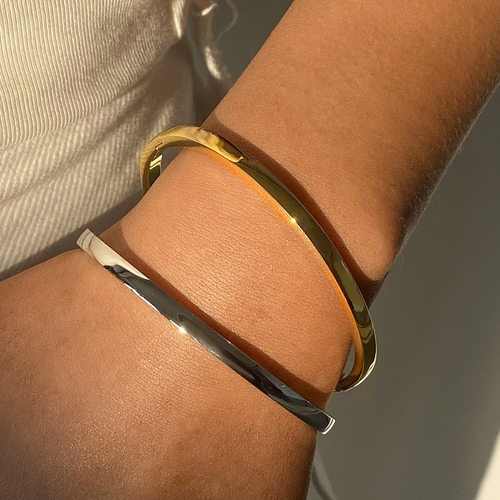 欧美不锈钢光面卡扣手镯素圈镯子钛钢手饰跨境bracelet