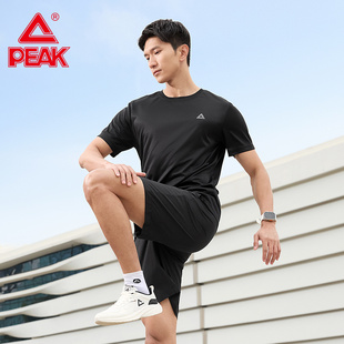 匹克运动套装男夏季速干浅口圆领T恤短袖纯色透气上衣健身两件套