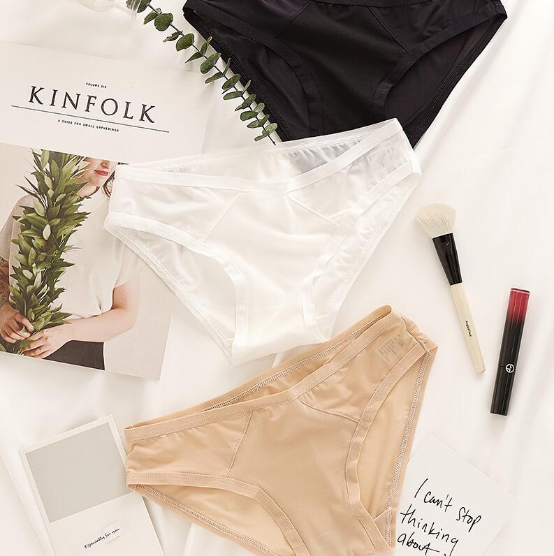 女士日系冰丝内裤简约纯色全棉档吸汗超弹低腰舒适三角裤直销