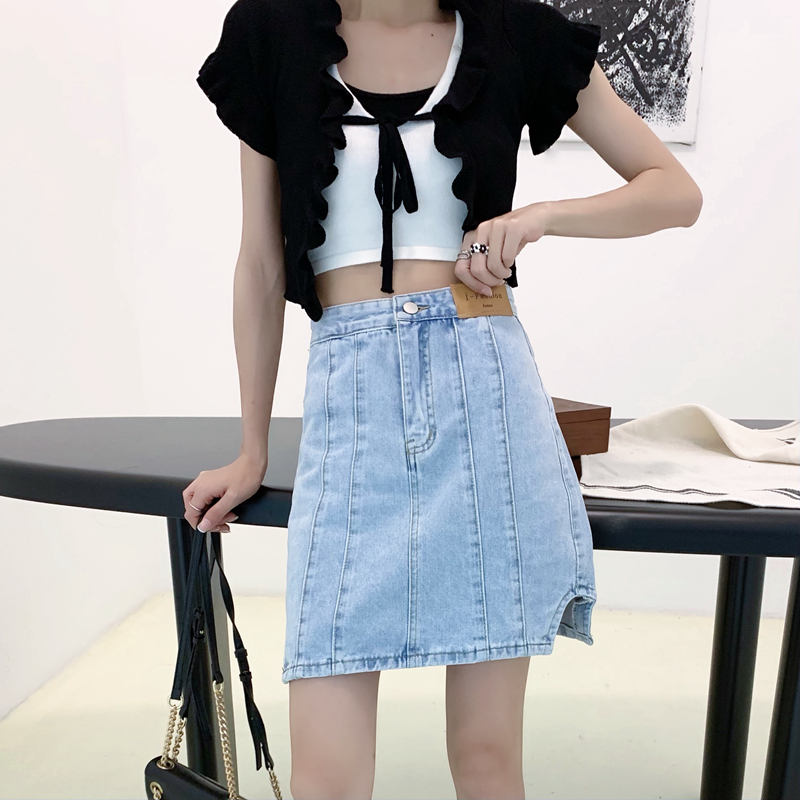 Real price: Chic Hong Kong style retro hip wrapped denim skirt