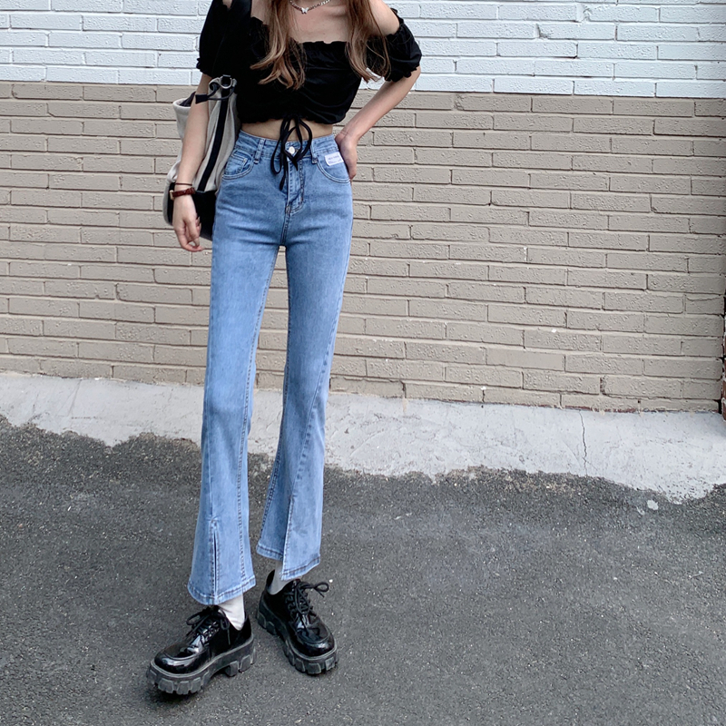 High waisted micro lapped jeans women's new slim tight straight leg long pants