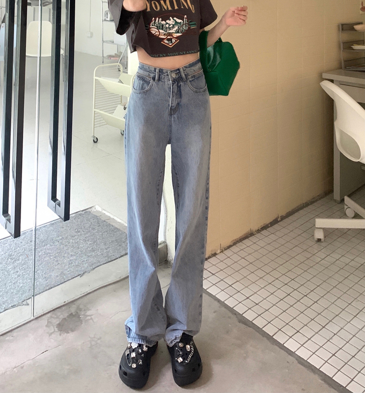 Real price jeans women's straight tube loose high waist drop wide leg pants show thin and small floor pants