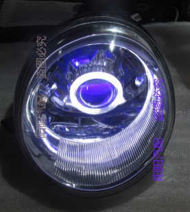 雪佛兰乐驰奇瑞QQ3前大灯改装 双光透镜双天使眼恶魔眼氙气灯大灯